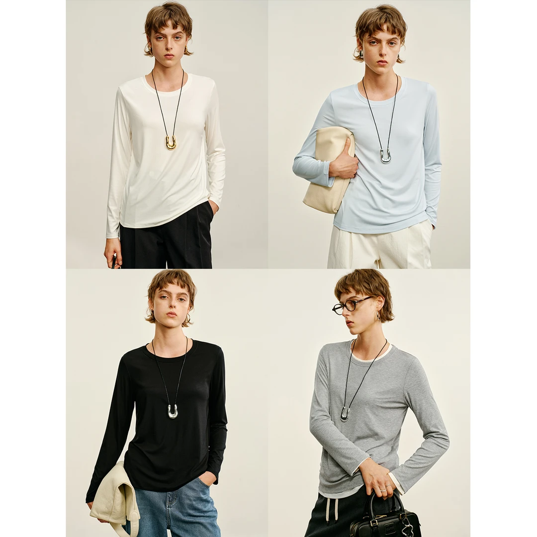 COKEYA/凉感“奶皮t”~桑蚕丝弹力显瘦圆领打底衫真丝短袖T恤女夏