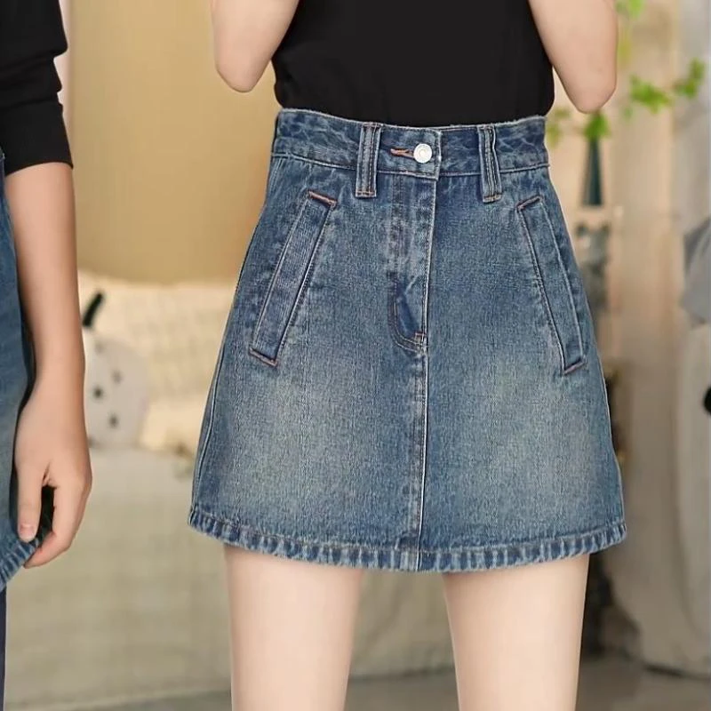 美式复古牛仔半身短裙女2025年夏季新款高腰防走光a字辣妹包臀裙