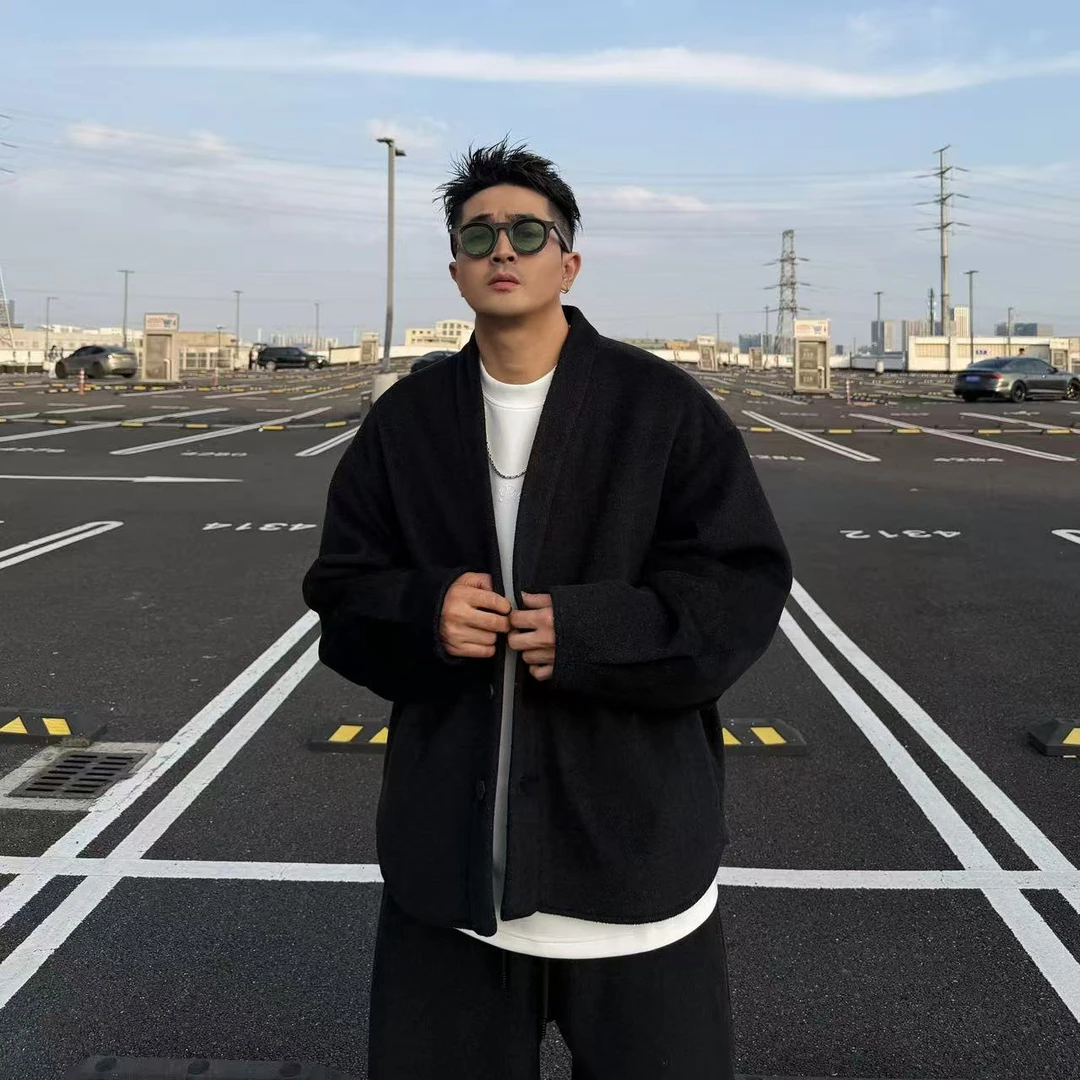 XDZZ二狗25ss秋冬百搭宽松休闲简约廓形毛开衫外套长裤套装T111
