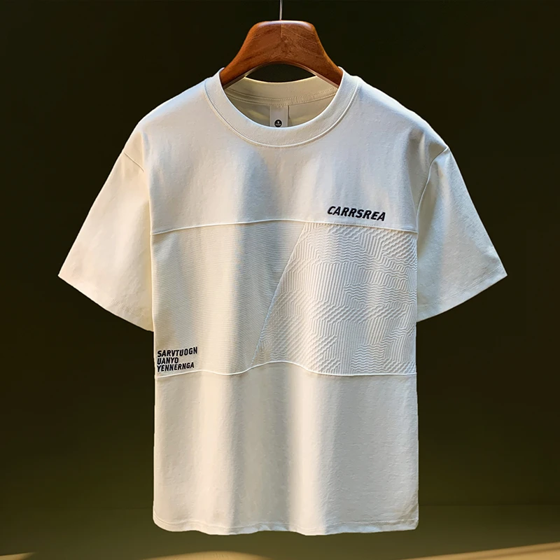 锡芝班拿高端薄款短袖T恤男士夏季字母刺绣宽松半袖体恤衫设计感