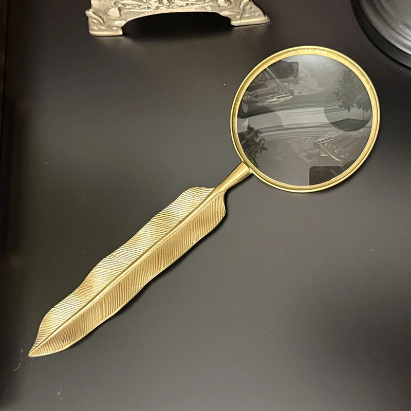 复古黄铜羽毛创意放大镜高档书房老人手持便携式文具放大镜礼品