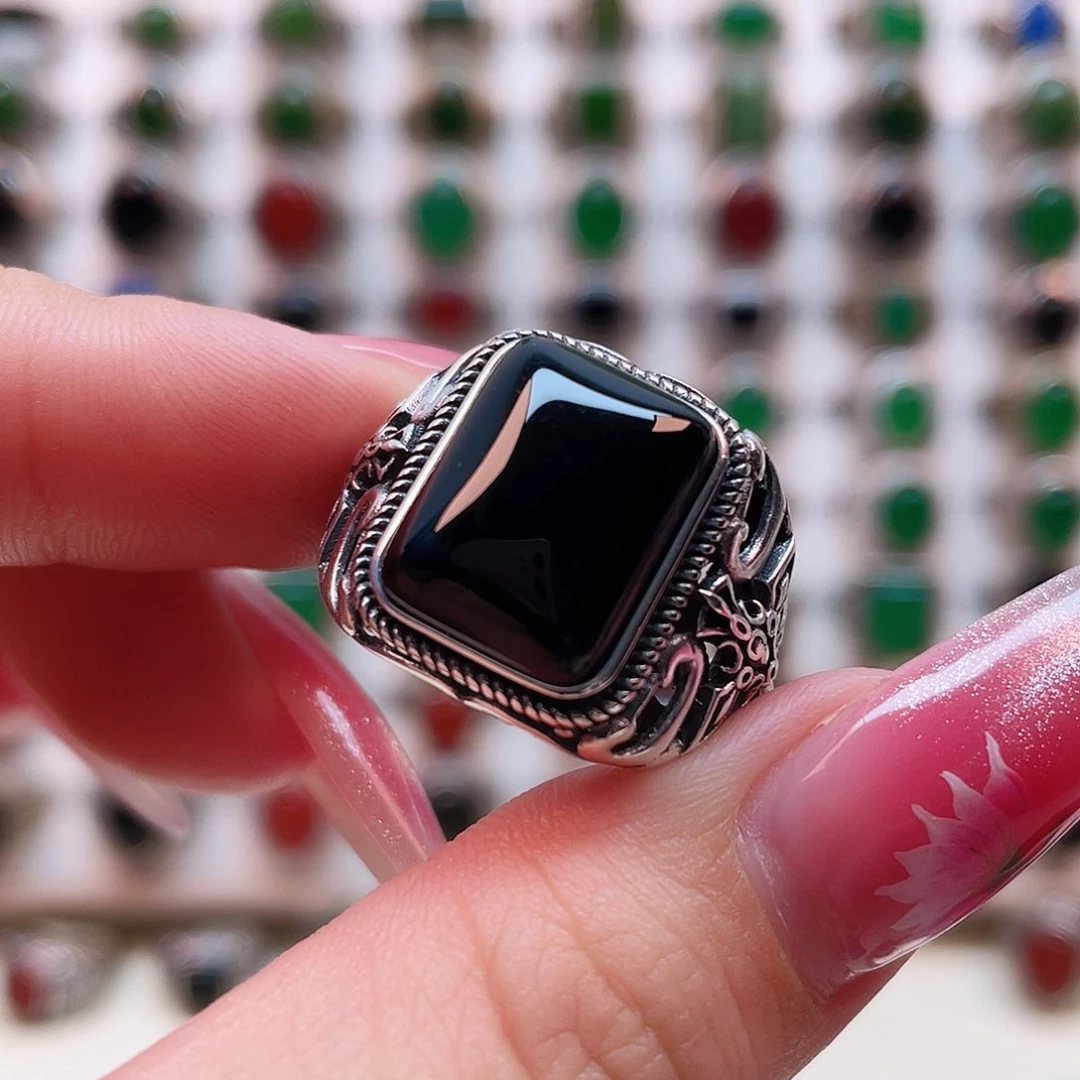 玛瑙/玉髓戒指银S925镶嵌