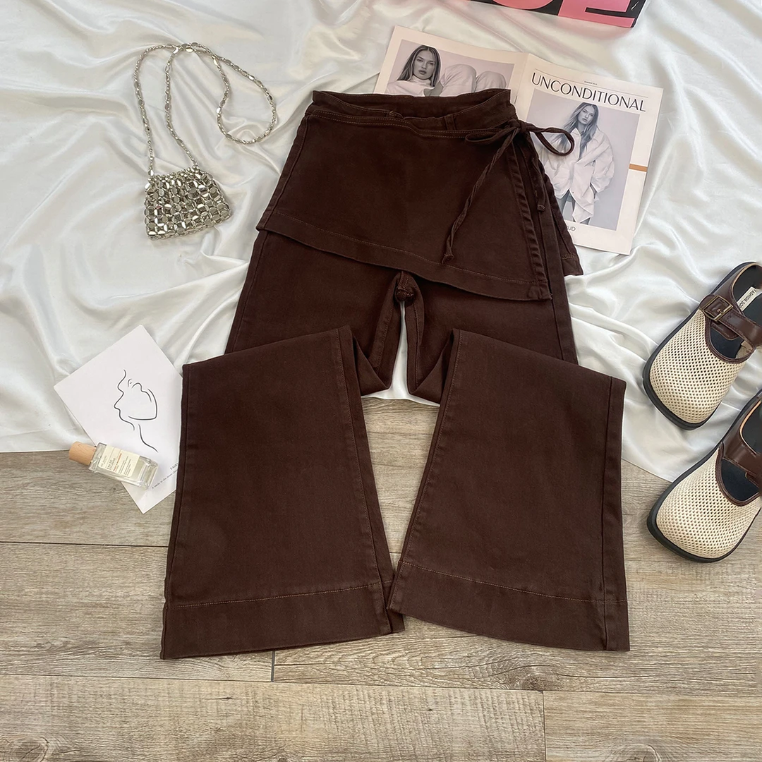 美拉德咖色喇叭牛仔裤女2025年秋季新款高腰显瘦弹力小个子微喇裤