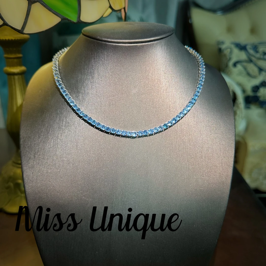 S6725整圈天蓝色圆形项链