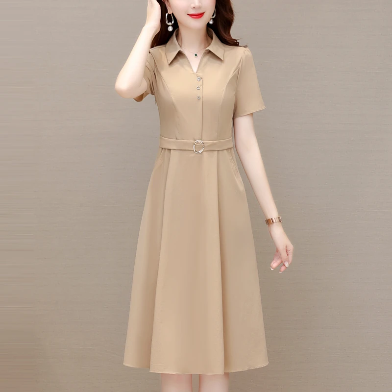 高档纯色真丝衬衫连衣裙女夏季2025新款中长款修身显瘦洋气质裙子