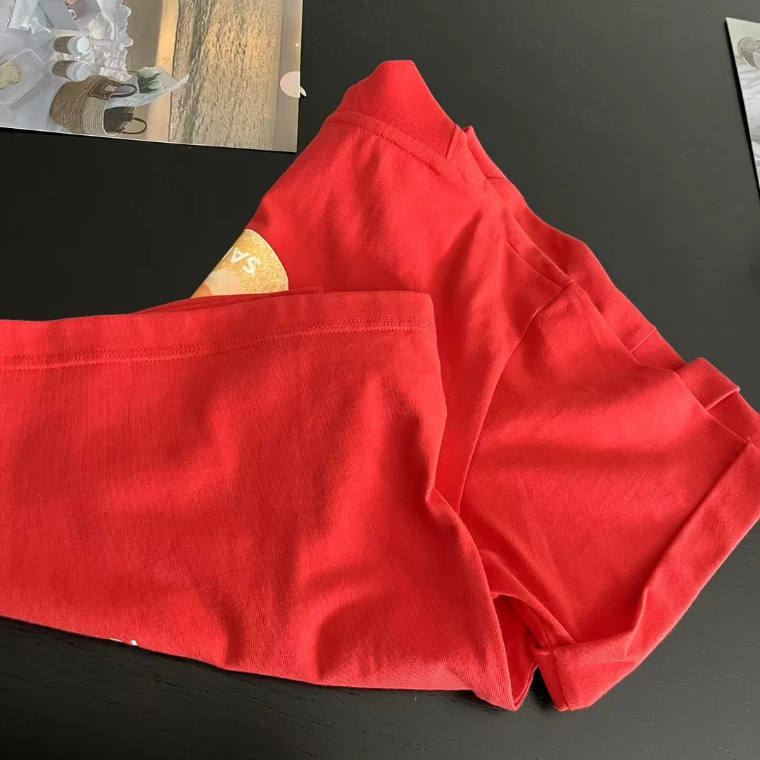 新款男童女童百搭短袖T恤红4414沐系