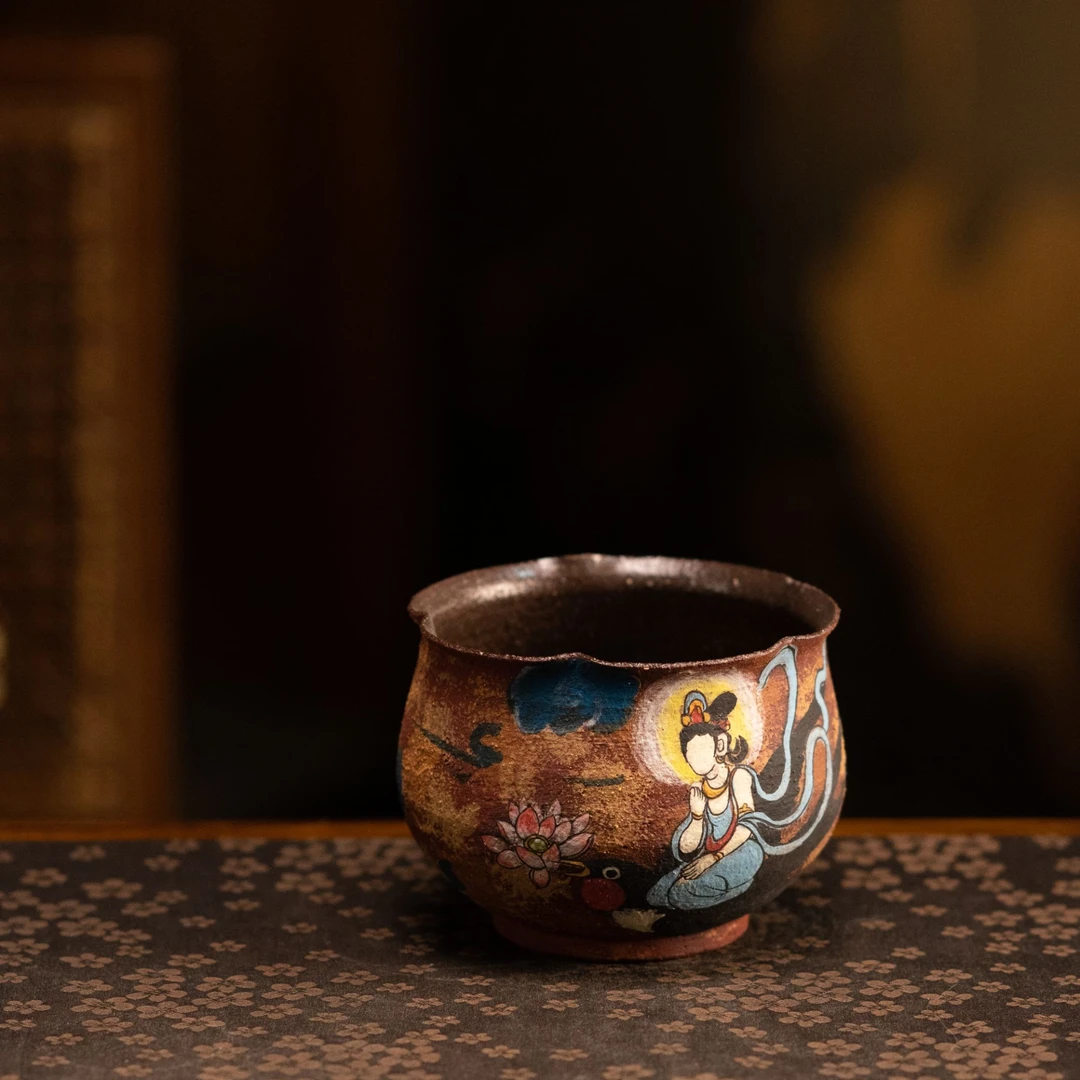 【忆梦敦煌】原创设计复古全手工岩矿彩釉下全手工茶杯主人杯-300ml