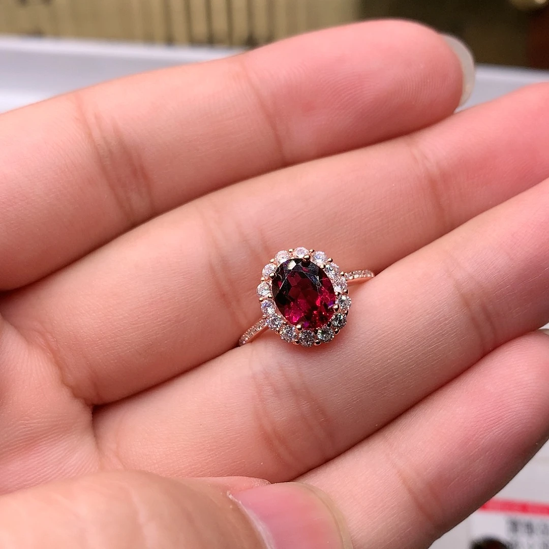 石榴石戒指银S925镶嵌