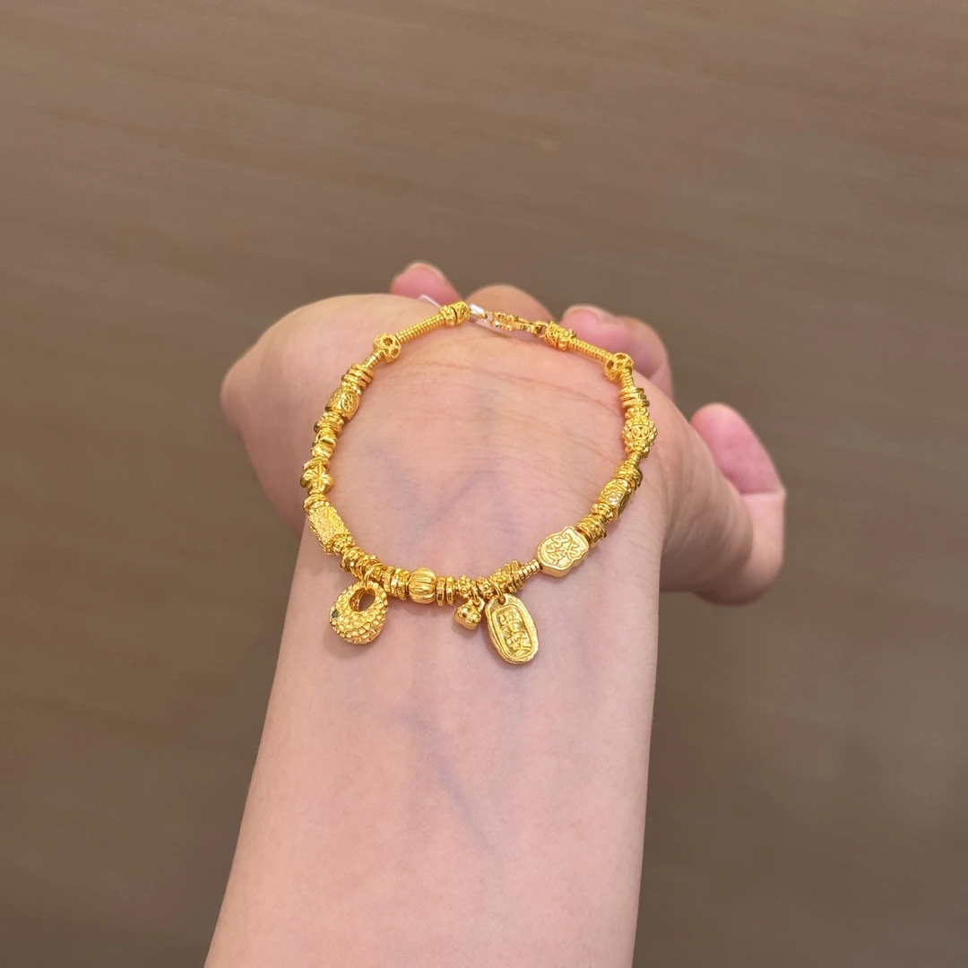 【菠萝珠宝】足金999 发财平安小胖福手链 金重：17.40克