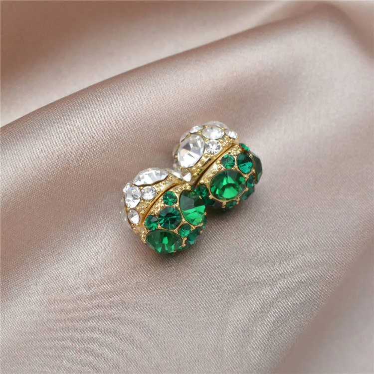 合金合成锆石耳饰 圆形镶钻双面无耳洞磁吸耳夹女吸铁石耳环耳钉