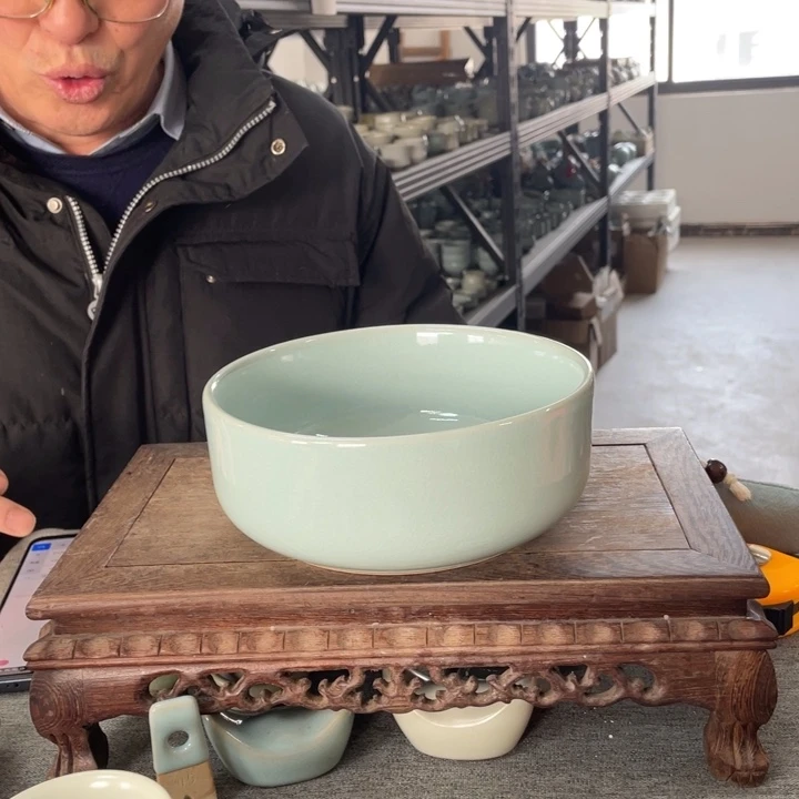 摆件天青釉圆茶洗