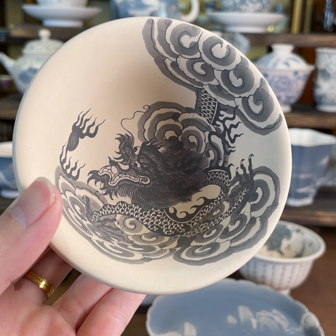 豆**萌清欢柴窑，龙纹压手杯压窑