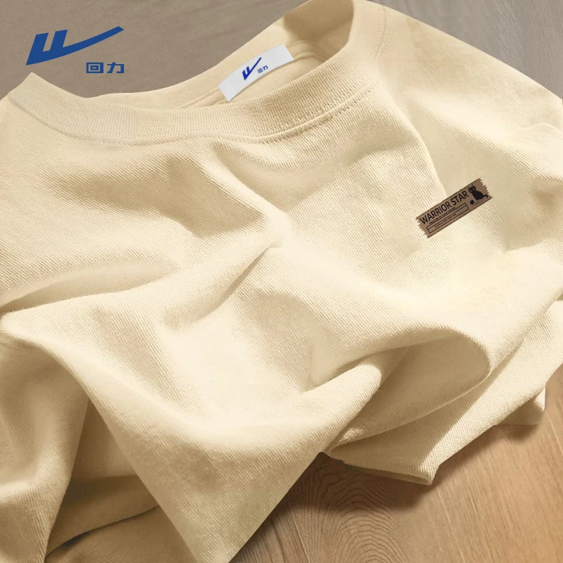 回力美式休闲短袖男款夏季重磅纯棉五分袖男生潮牌宽松圆领t恤男