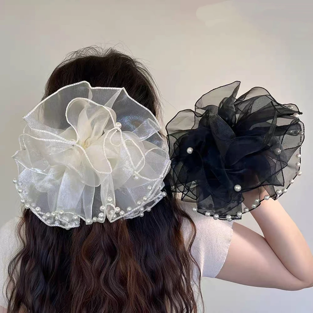 （2单飞）仙女甜美蕾丝发圈大肠圈夏日马尾丸子头碎花缎面珍珠发圈