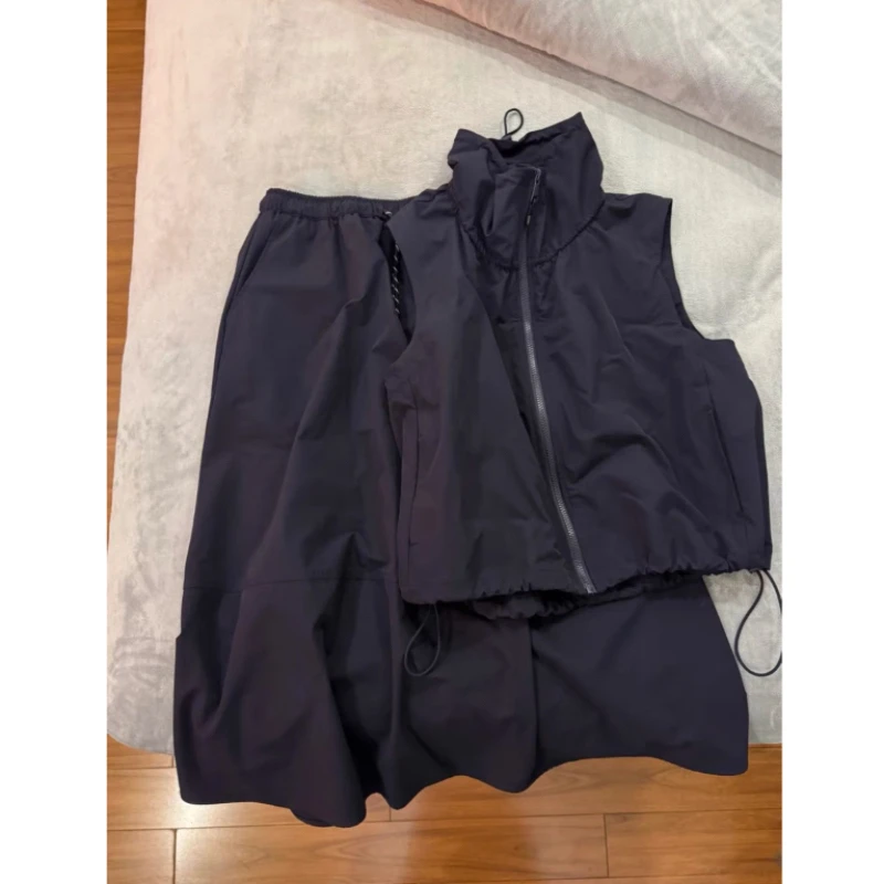 休闲风简约一整套女纯色宽松马甲显瘦防风半身工装裙两件运动套装