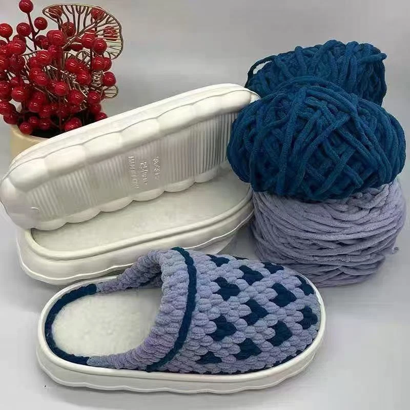 手工毛线拖鞋材料包云朵鞋底轻便防滑厚底居家拖鞋冰条线diy勾鞋