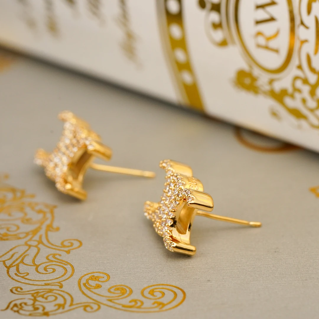 铜合金耳饰 【3602】LeLe 耳钉 满钻凯旋门精致百搭气质ins