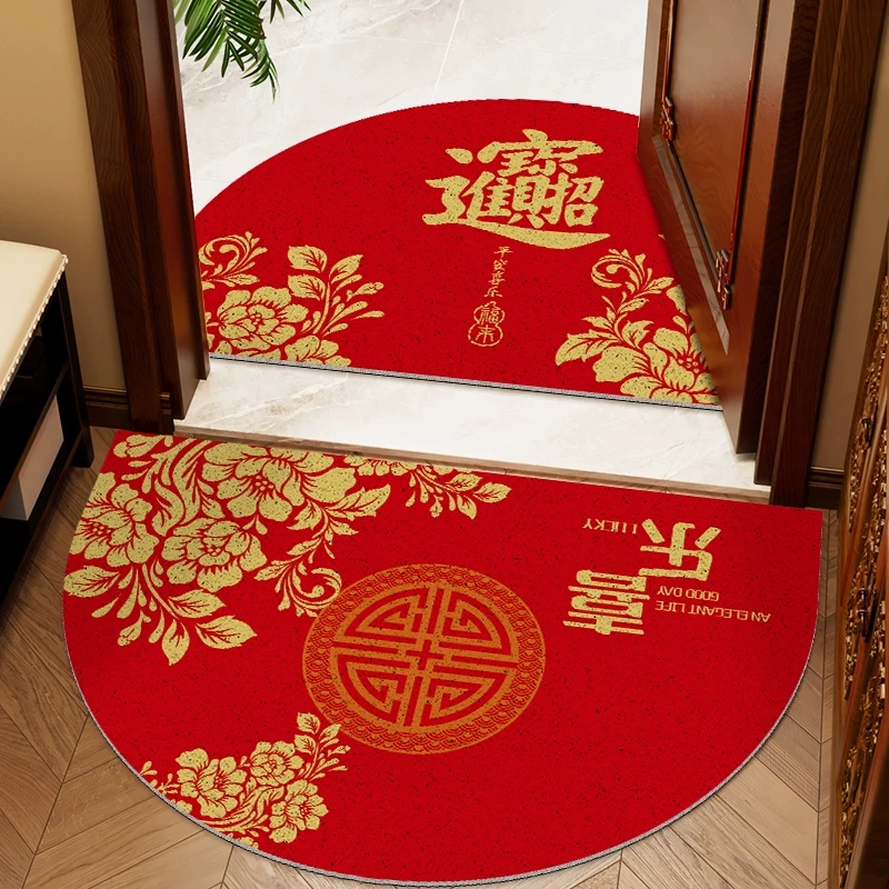 入户门地垫家用进门半圆形门垫丝圈新年红色耐脏脚垫门前防滑地毯