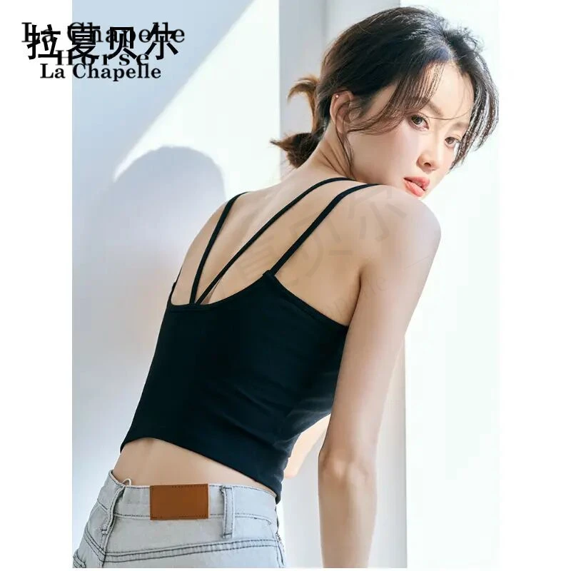 【拉夏贝尔】美背打底女带胸垫吊带文胸薄款一体文胸小背心