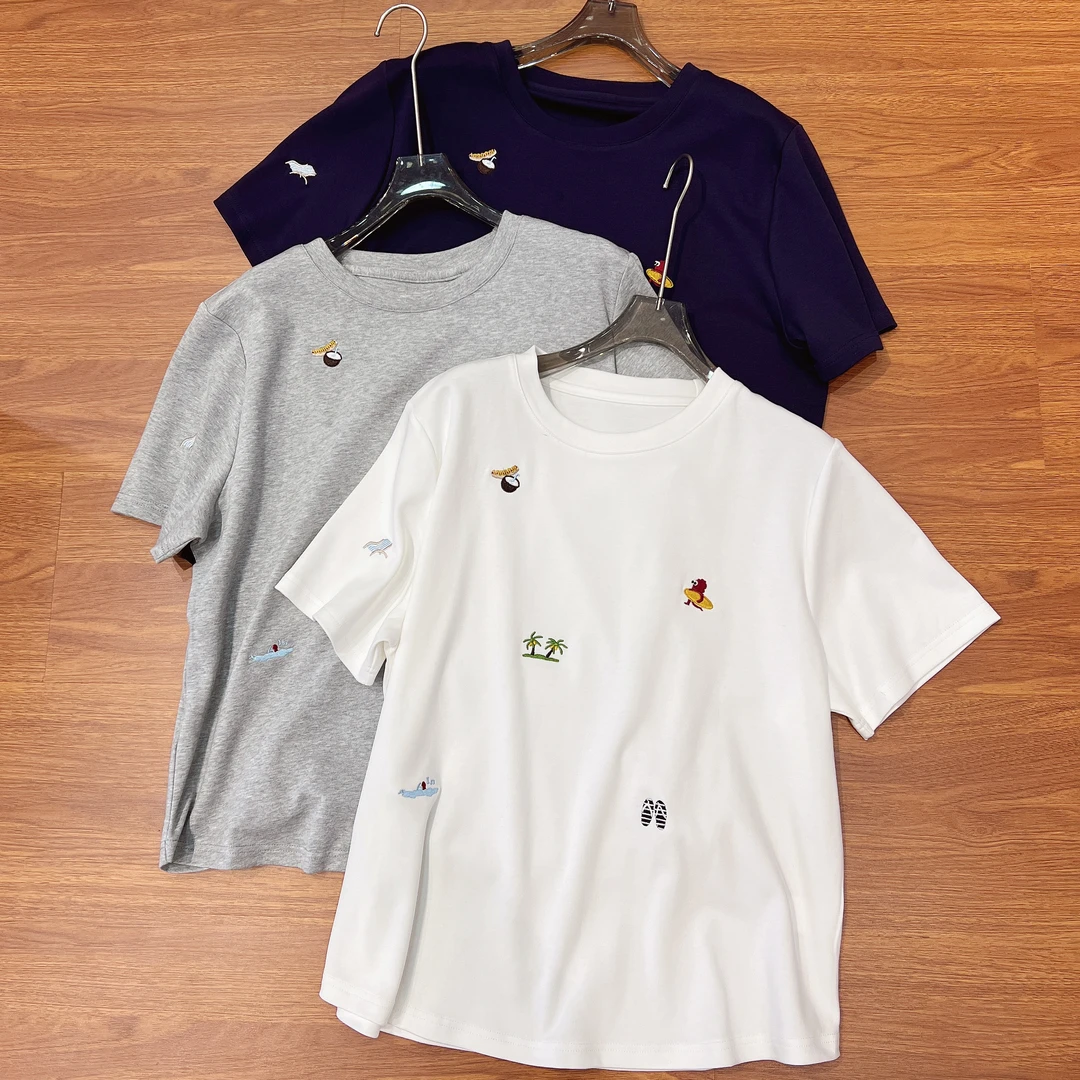 必魅2025春夏新款韩版简约百搭韩系刺绣图案短袖T恤时尚上衣30531