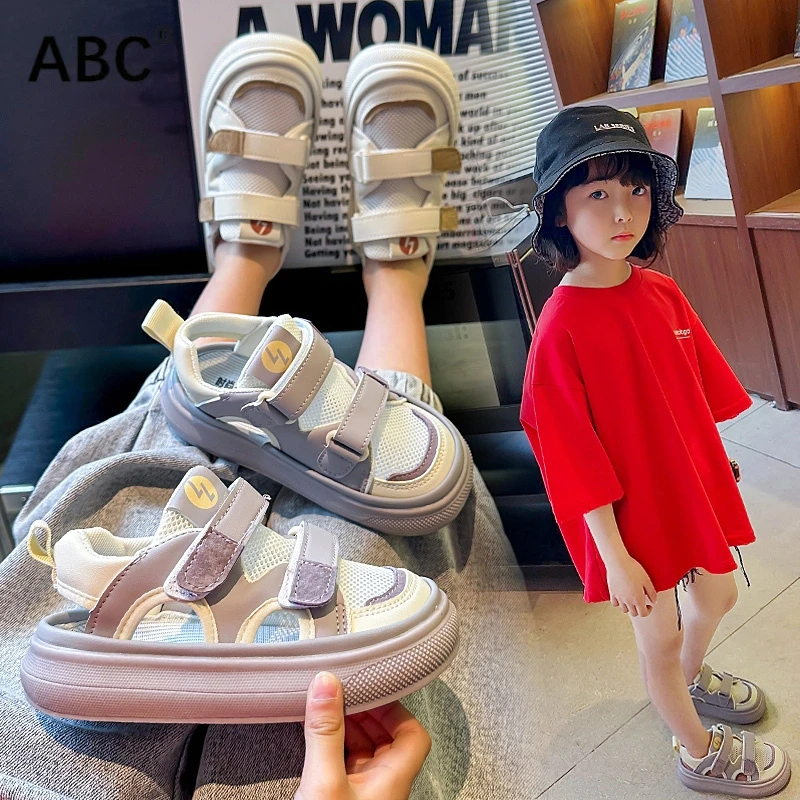 ABC男女童2025年夏季新款单网透气镂空韩版运动凉鞋软底网面百搭