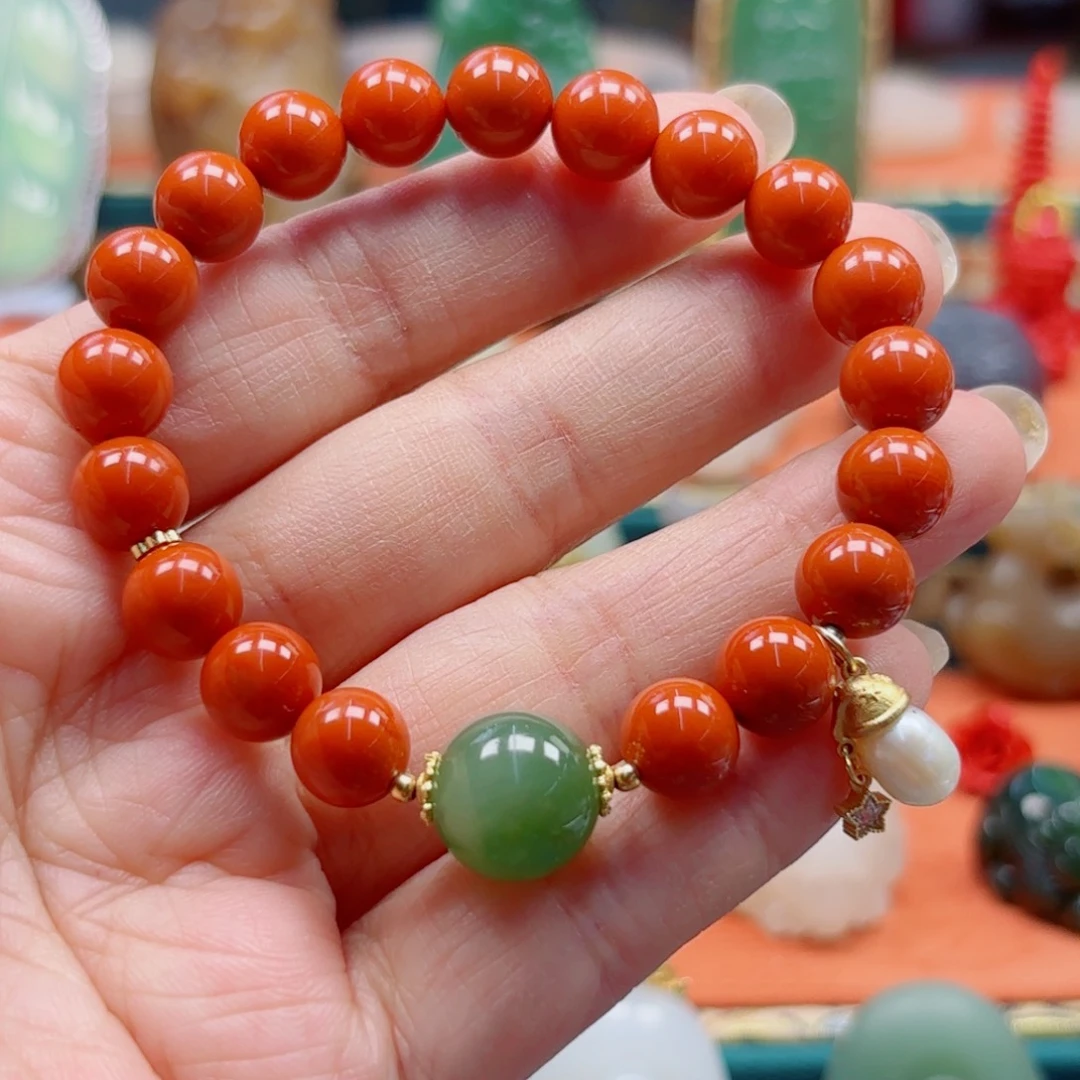 南红玛瑙银S925镶嵌手链