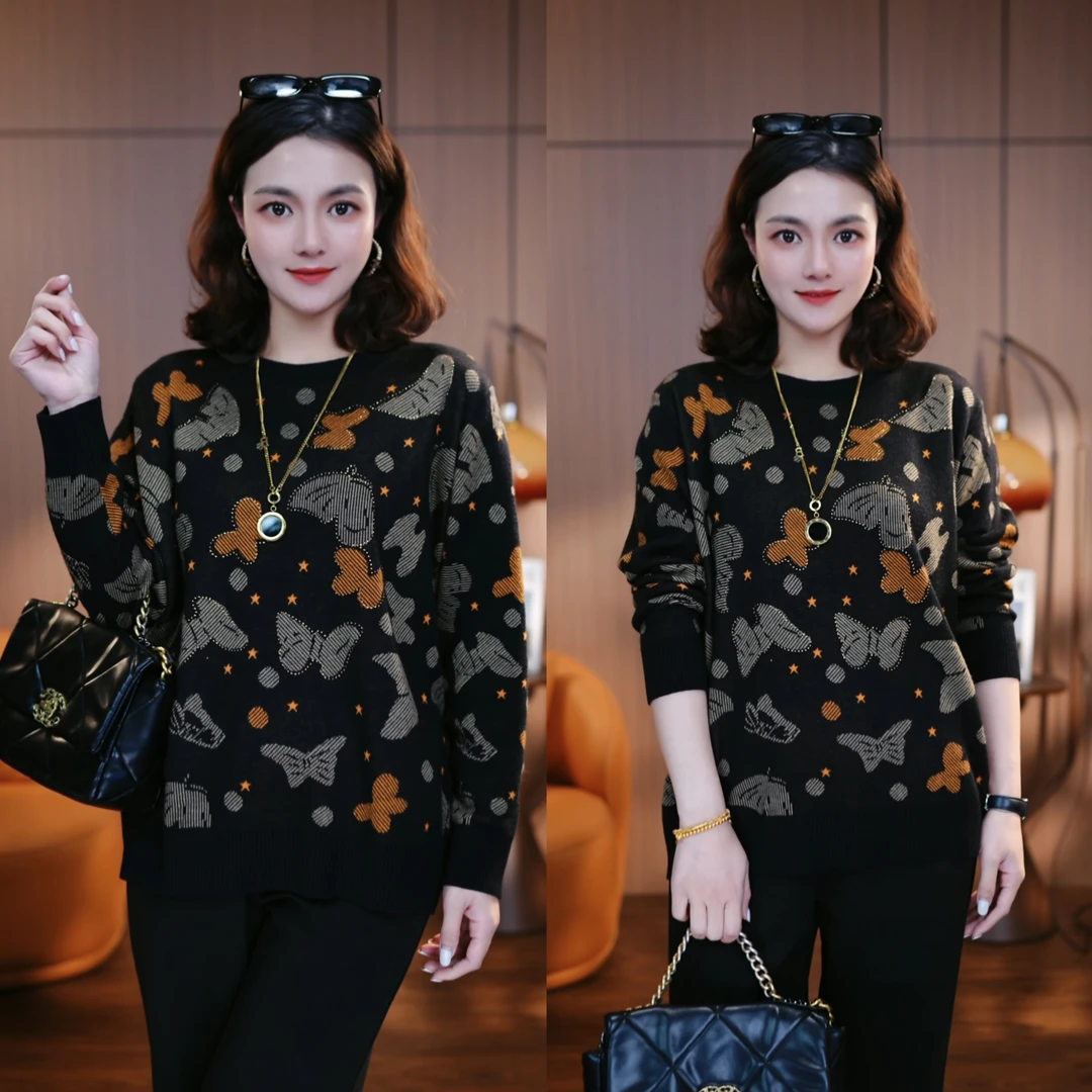 蝶之秘境-2025新款针织衫毛衣洋气百搭冬季保暖宽松中老年妈妈装