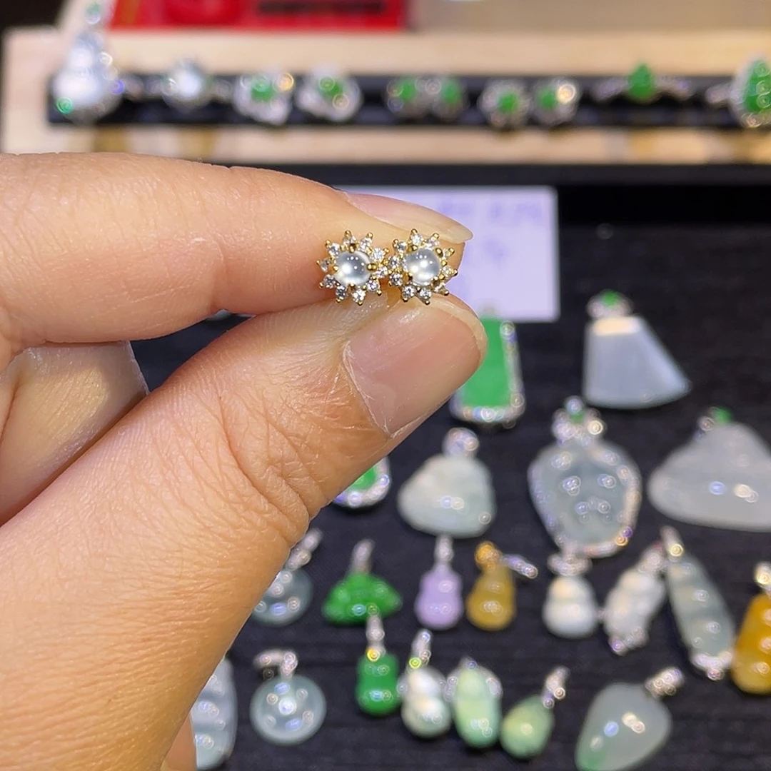 翡翠银S925镶嵌耳饰