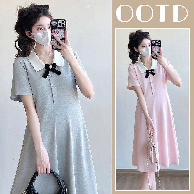 孕妇连衣裙polo短袖时尚洋气遮肚子夏季新款韩版过膝宽松学院风