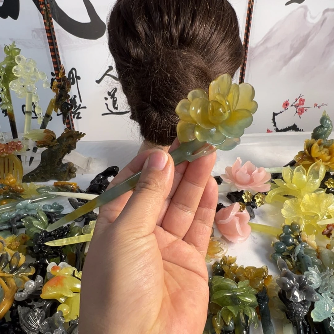 定制蛇纹石玉毛货发饰