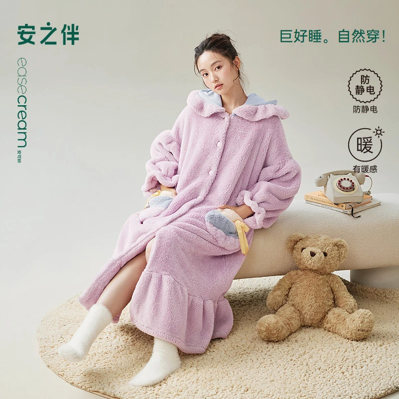 安之伴【巨保暖】雪花绒冬季睡袍女甜美浴袍加厚家居服82442322649
