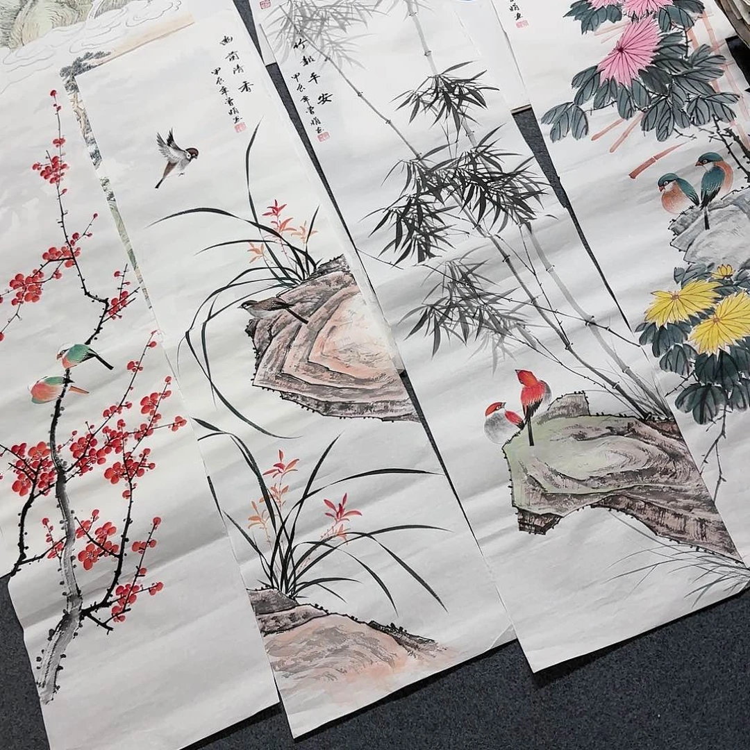 国画中***会尺寸35X140手绘作品