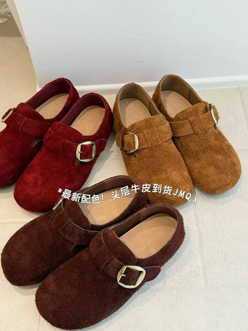 2025秋季上新皮面长毛勃肯鞋四季通用耐脏一脚蹬极简风做旧防滑