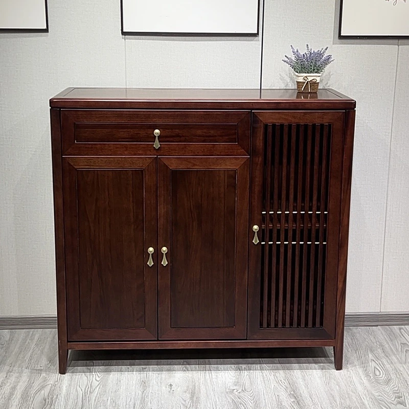 新中式乌金木两门鞋柜家用门厅入户玄关置物矮柜实木三门整装鞋柜