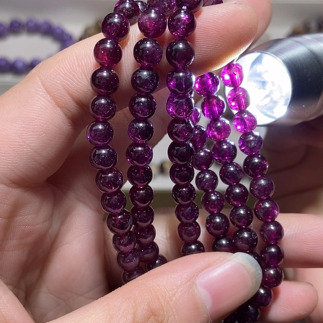 水晶未镶嵌手链紫牙乌石榴石三圈6.3