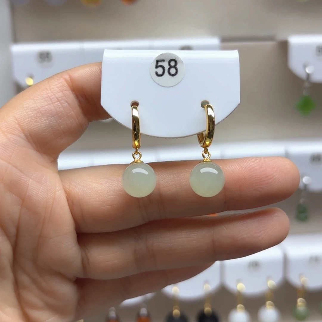 和田玉银S925镶嵌耳饰