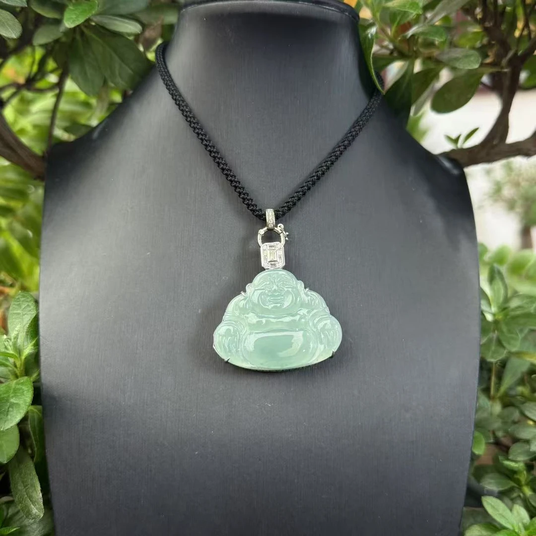 天空蓝冰种翡翠佛公吊坠精致简约百搭款挂坠冰透轻奢   X00114