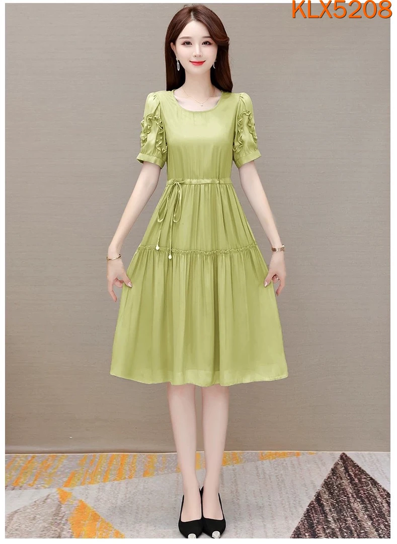 5208专柜同款夏季新款女装裙子收腰夏装遮肚韩版时尚中长款连衣裙