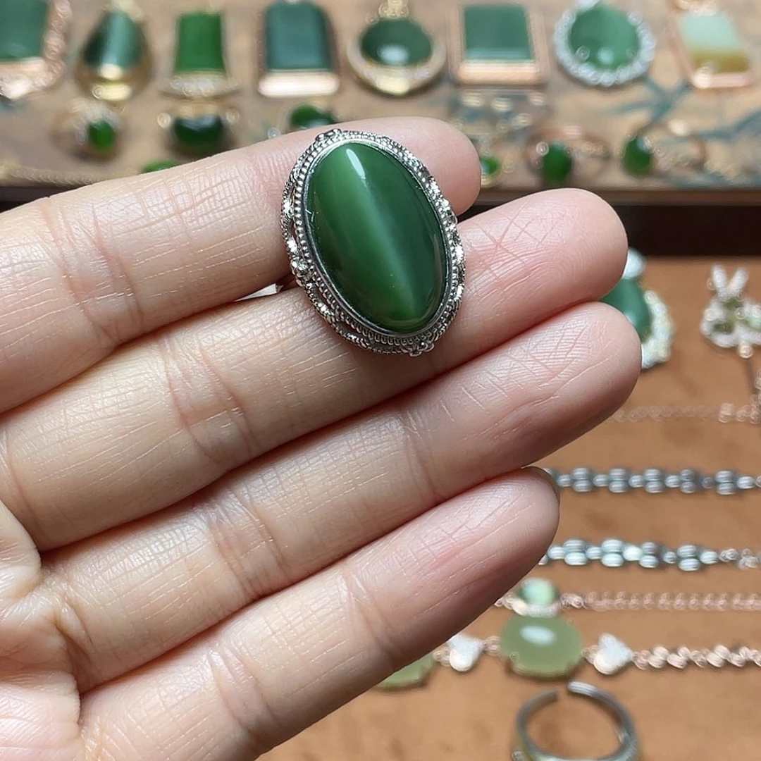 和田玉（碧玉）银S925镶嵌吊坠(不含链)