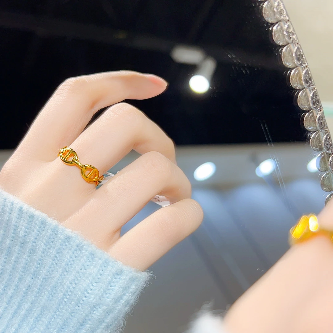 足金5D硬金猪鼻子时尚戒指00839面宽6左右