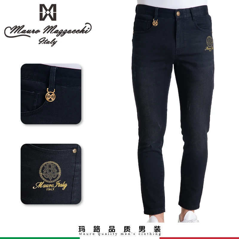 【专柜断码】玛路刺绣男士九分水洗牛仔裤舒适修身春夏季1314