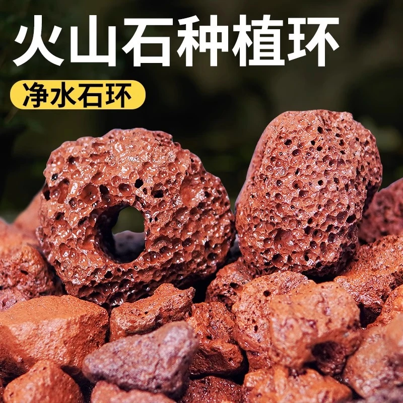 打孔火山石固定水草火山石水草固定底座单孔双孔火山石水草批发