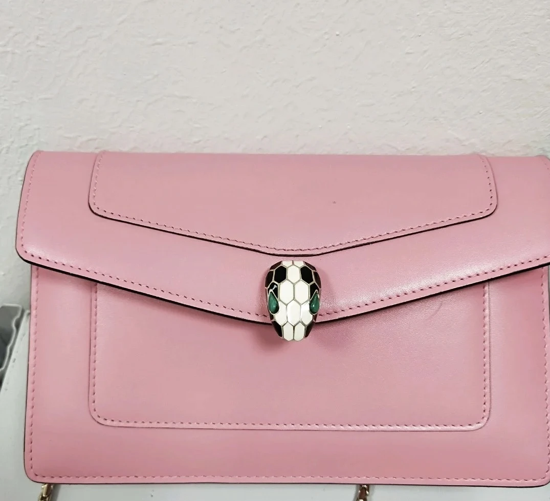 99新 BVLGARI/宝格丽 珐琅蛇头链条包 蜜桃