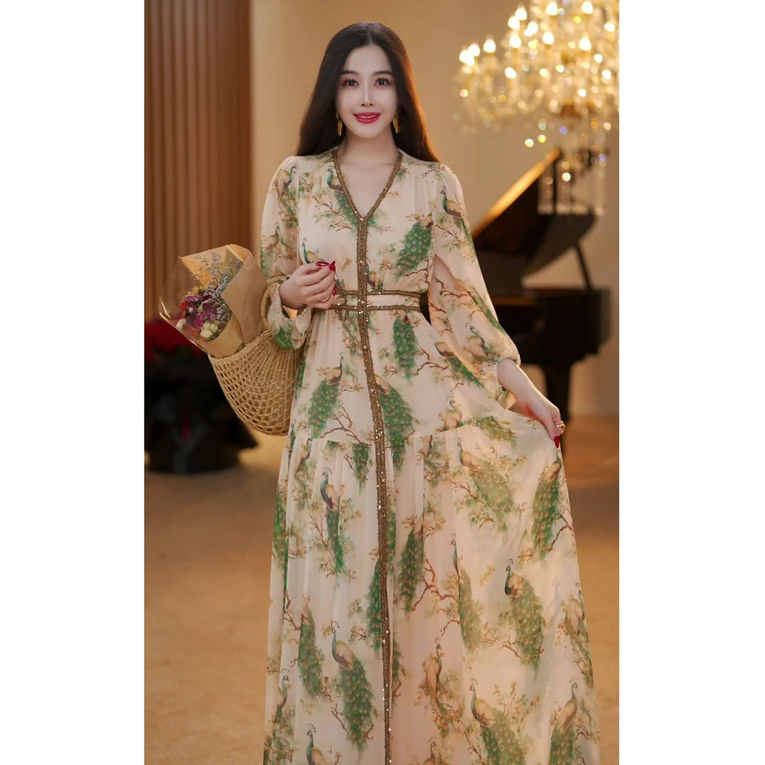 【JOSIE定制】孔雀仙子 春夏气质日常度假风收腰设计连衣裙-YL20170