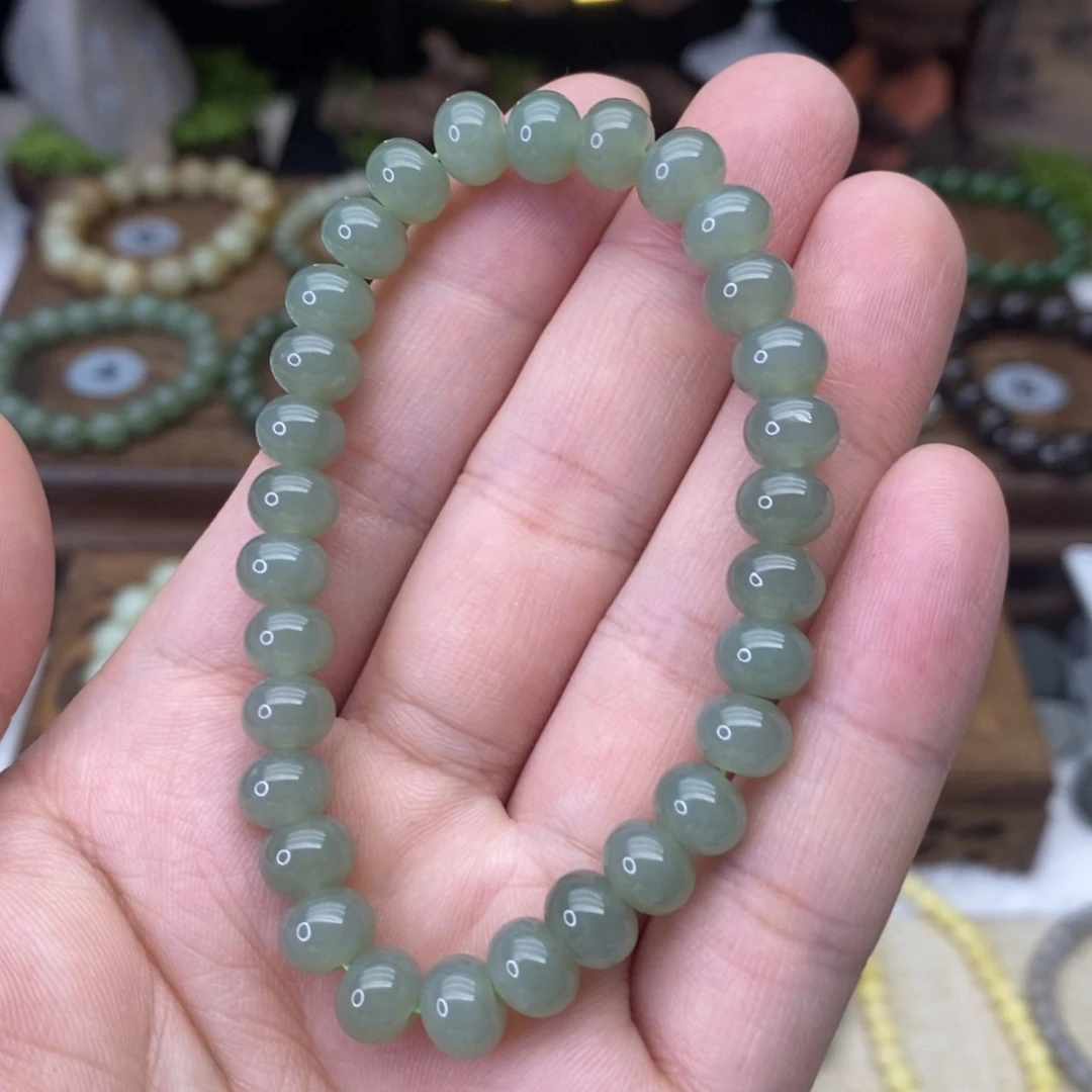 和田玉未镶嵌手链且末蓝算盘珠卡8