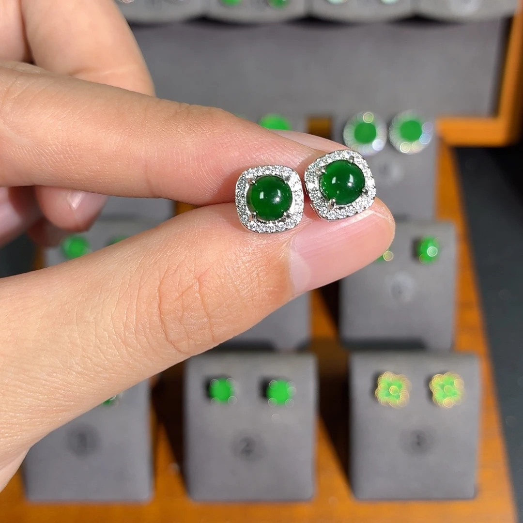 银S925镶嵌翡翠耳饰耳饰