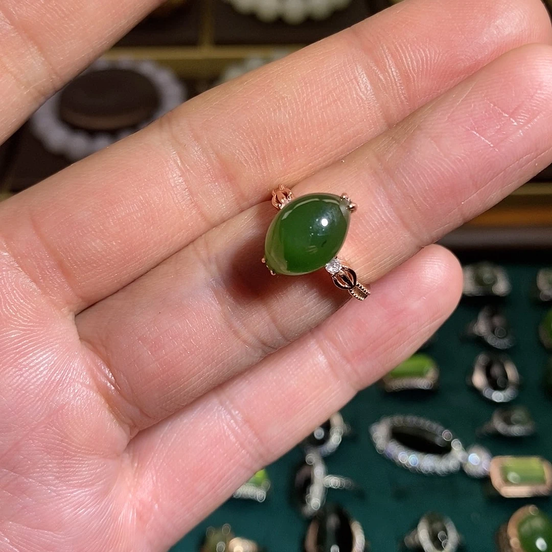 【闪购商品】银S925镶嵌戒指和田玉（碧玉）