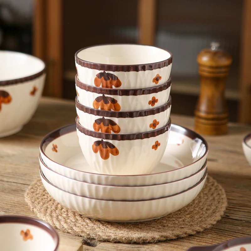 陶瓷碗家用2025新款高颜值碗具日式饭碗盘子釉下彩餐具吃饭米饭碗