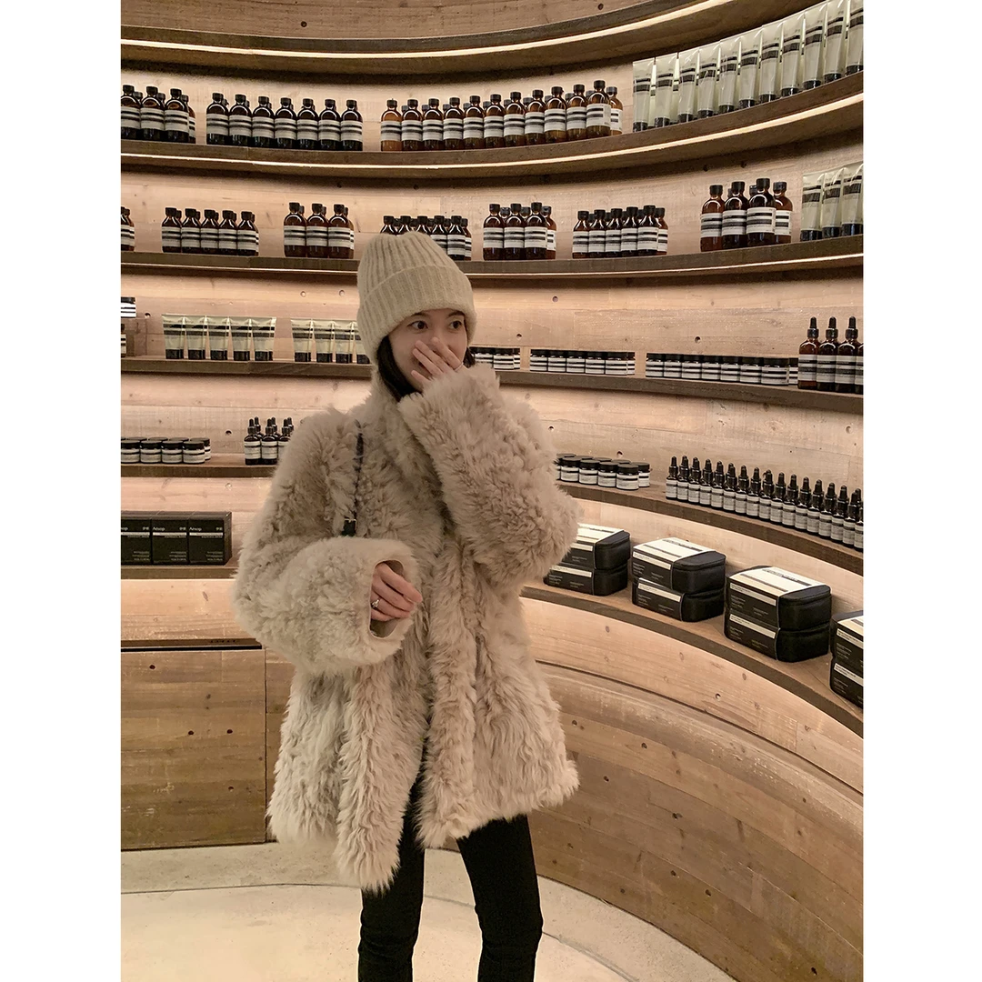 慵懒风设计感廓形长袖毛毛外套女2025冬季新款松弛感修身保暖上衣