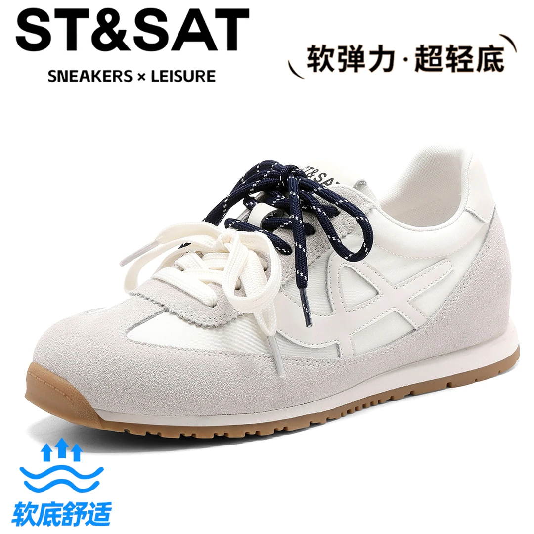 星期六真皮复古增高德训鞋女2025秋季新款休闲轻便舒适百搭阿甘鞋